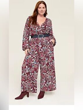 Women's Burgundy Floral Wrap jumpsuit